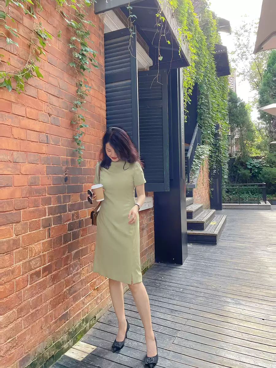 LANFLORA 最是好年华 意大利进口精纺羊毛气质连衣裙OL春秋裙子