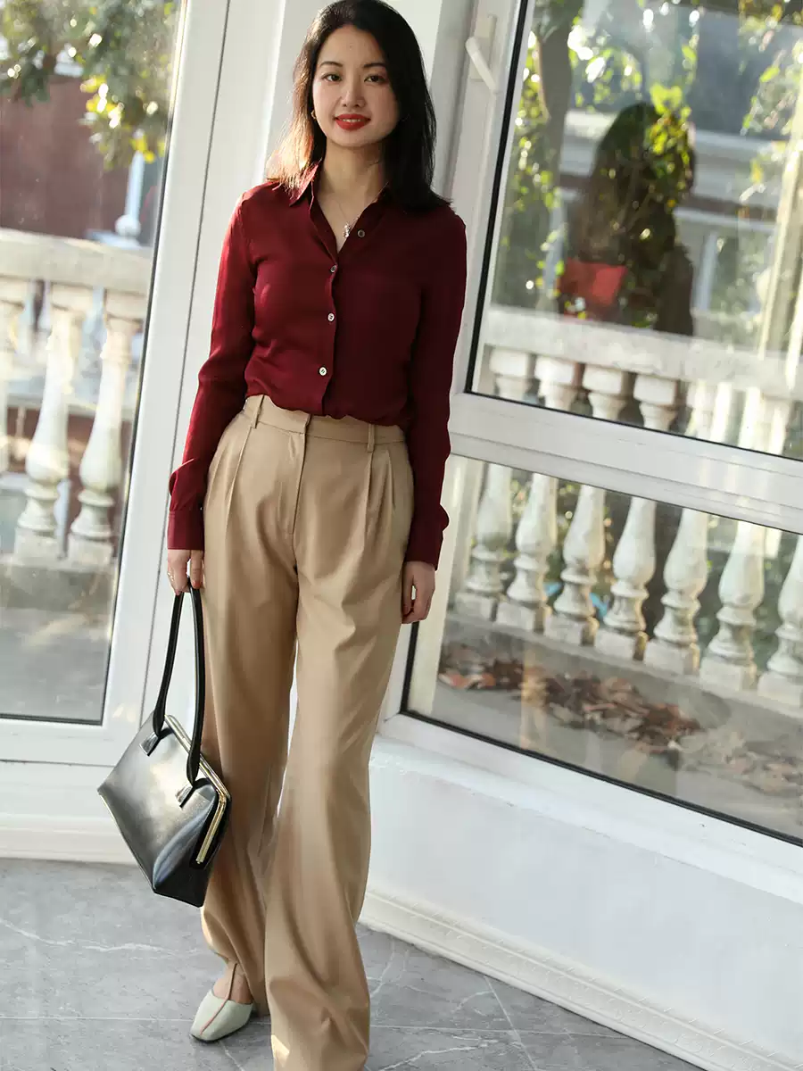 应客户强烈要求出的型和色 意大利精纺羊毛窄阔腿裤直筒职业长裤